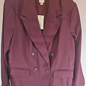 A New Day Women's Double Breasted Blazer Jacket Back Slit Mid Length. M